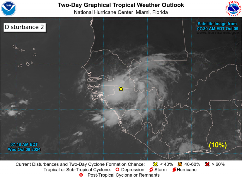 Depressão tropical que vai chegar a Cabo Verde assinalada no mapa com o número 2